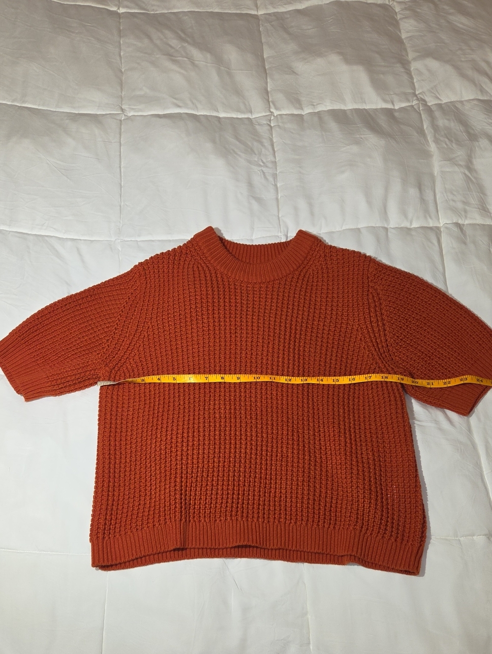 French Connection Short-Sleeve Chunky Crewneck Sweater in Rust Orange
